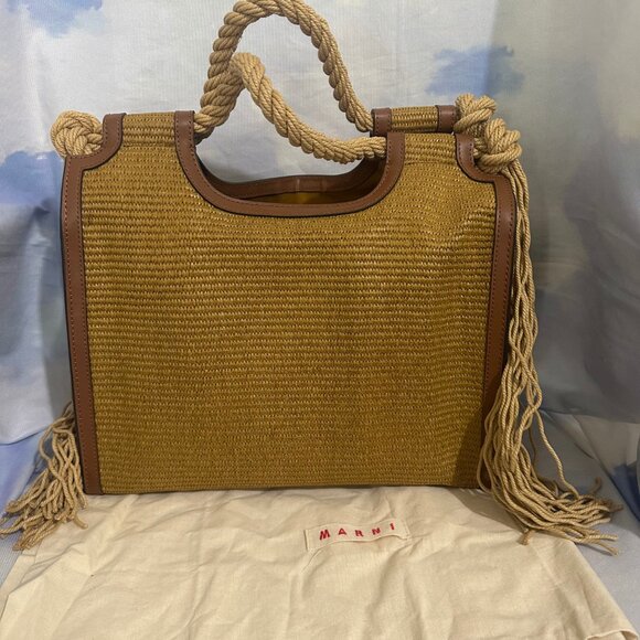 Marni Logo Raffia Tassel Rope Tote Shoulder Bag - Picture 6 of 6